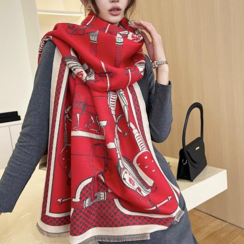 Gradual change flower imitation cashmere scarf women's high sense double-sided jacquard shawl retro scarf