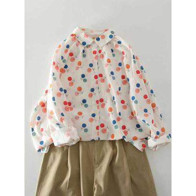 Spring Color Printed Small Fresh Long Sleeved Shirt for Women Loose Oversized Versatile Slimming Shirt Blouses & Shirts