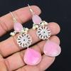925 Sterling Silver Pink Chalcedony Stone Wife Dangle Birthday Earrings Jewelry
