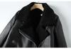 Women's Mid-length Lambswool Leather Motorcycle Jacket - European & American Winter Style