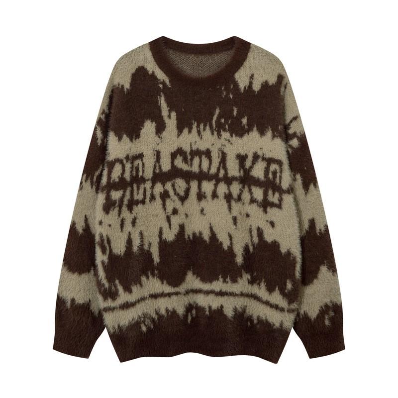 Unisex Oversized Knit Sweater With Jacquard Streetwear Style Casual Winter Top