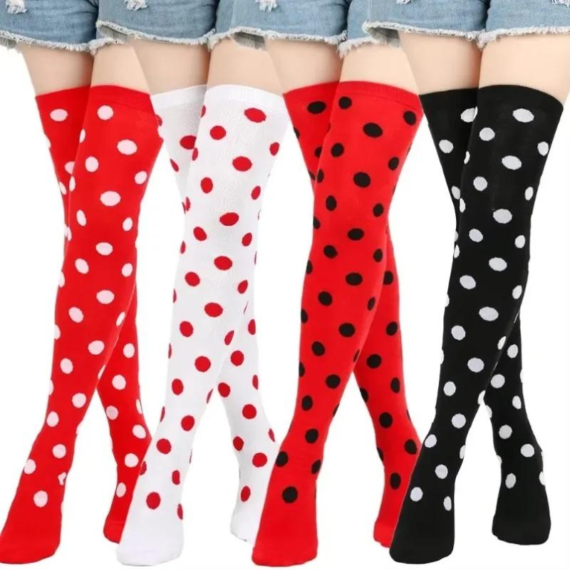Long Socks Womens Over Above Knee Striped Thigh High Stockings Polka Dot Ladies Black White Pink Cosplay Lolita Harajuku Y2k