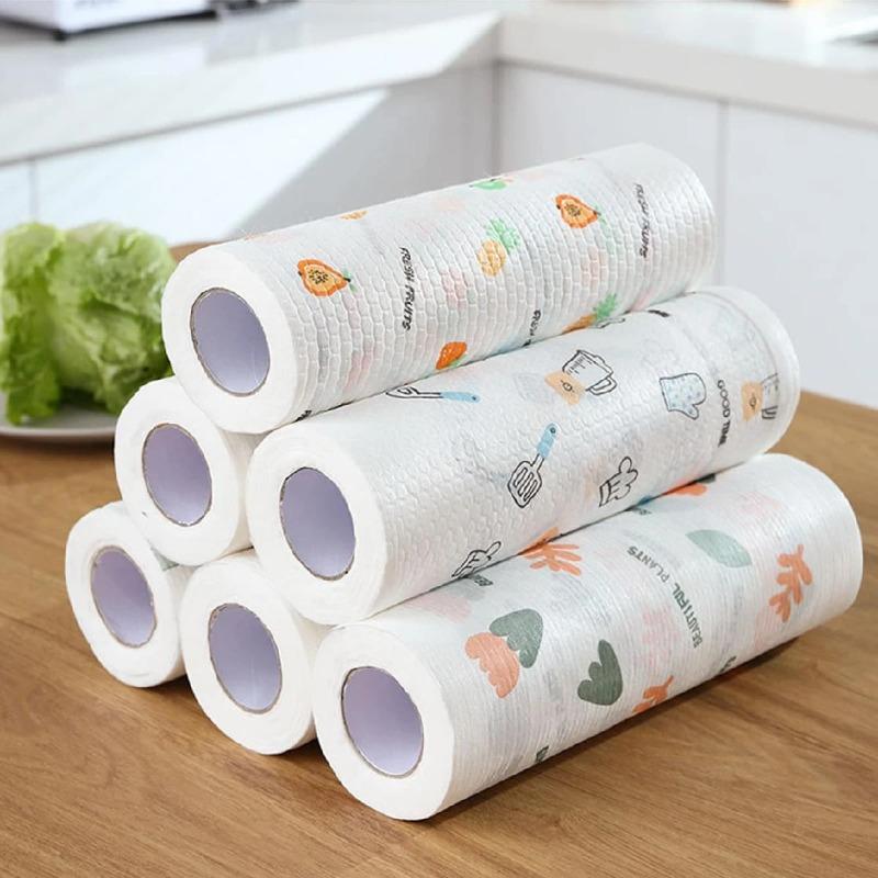 200 Sheets(4 Rolls) Disposable Kitchen Paper Towel Absorbent Dish Cloth Lazy Rag Wet And Dry Use Kitchen Cleaning Paper Cloth