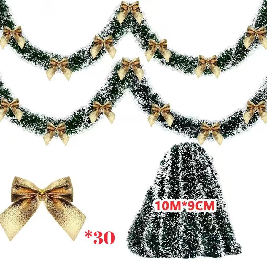 1pc 2/10M Green Christmas Tinsel Ribbon with Bow Xmas Tree Garland DIY Wreath Ornaments Party Home Decor