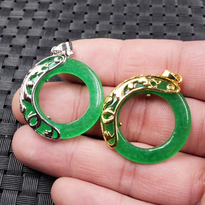 Jade Pendant Necklace: Malay Jade Ring, Emerald Green Buckle, Spinach Green Pendant Gold Diameter 30mm