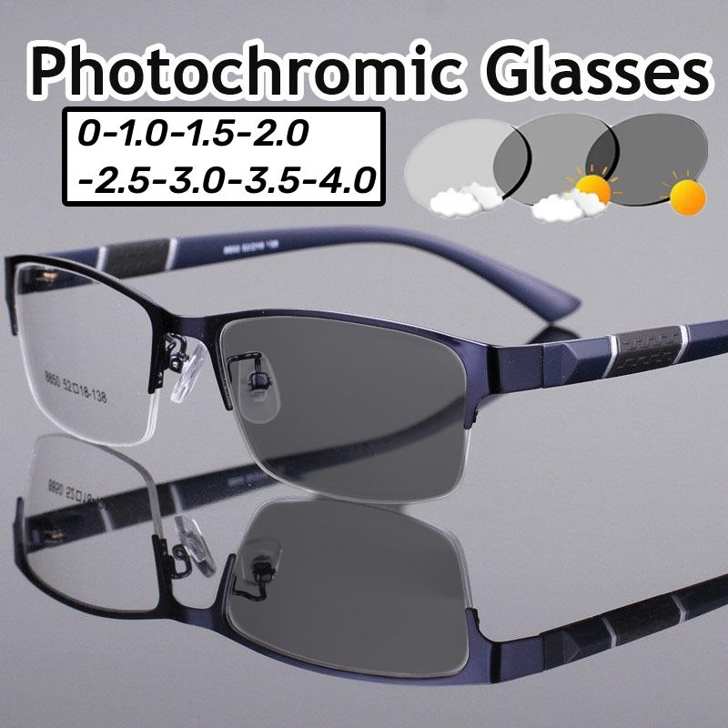 

Мужские полуоправы фотохромные очки для близорукости унисекс винтажные деловые очки мужские винтажные меняющие цвет солнцезащитные очки 0 до 4.0