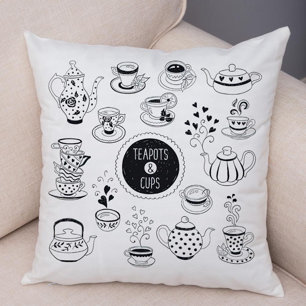 Coffee Time Cushion Cover Colorful Stacked Cup Design Polyester Bedroom Decor Throw Pillow Case