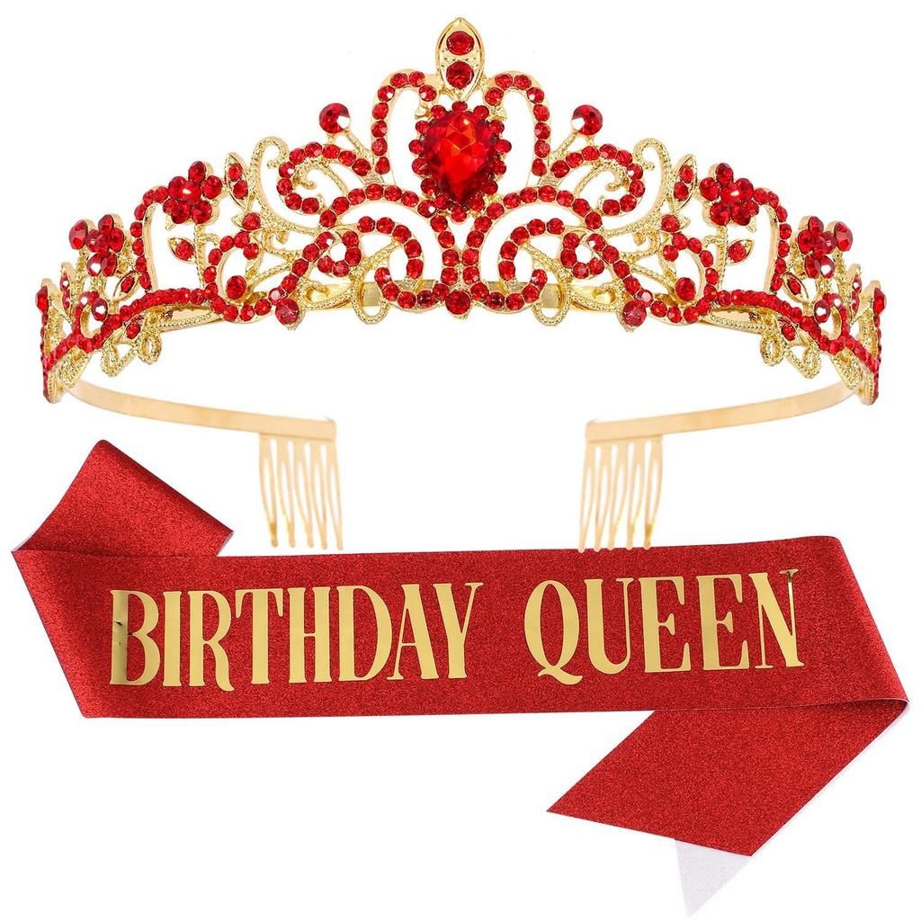 European and American Fashion Crystal Crown Belt Etiquette Wear Birthday Headwear Crown Birthday Girl Sash Set