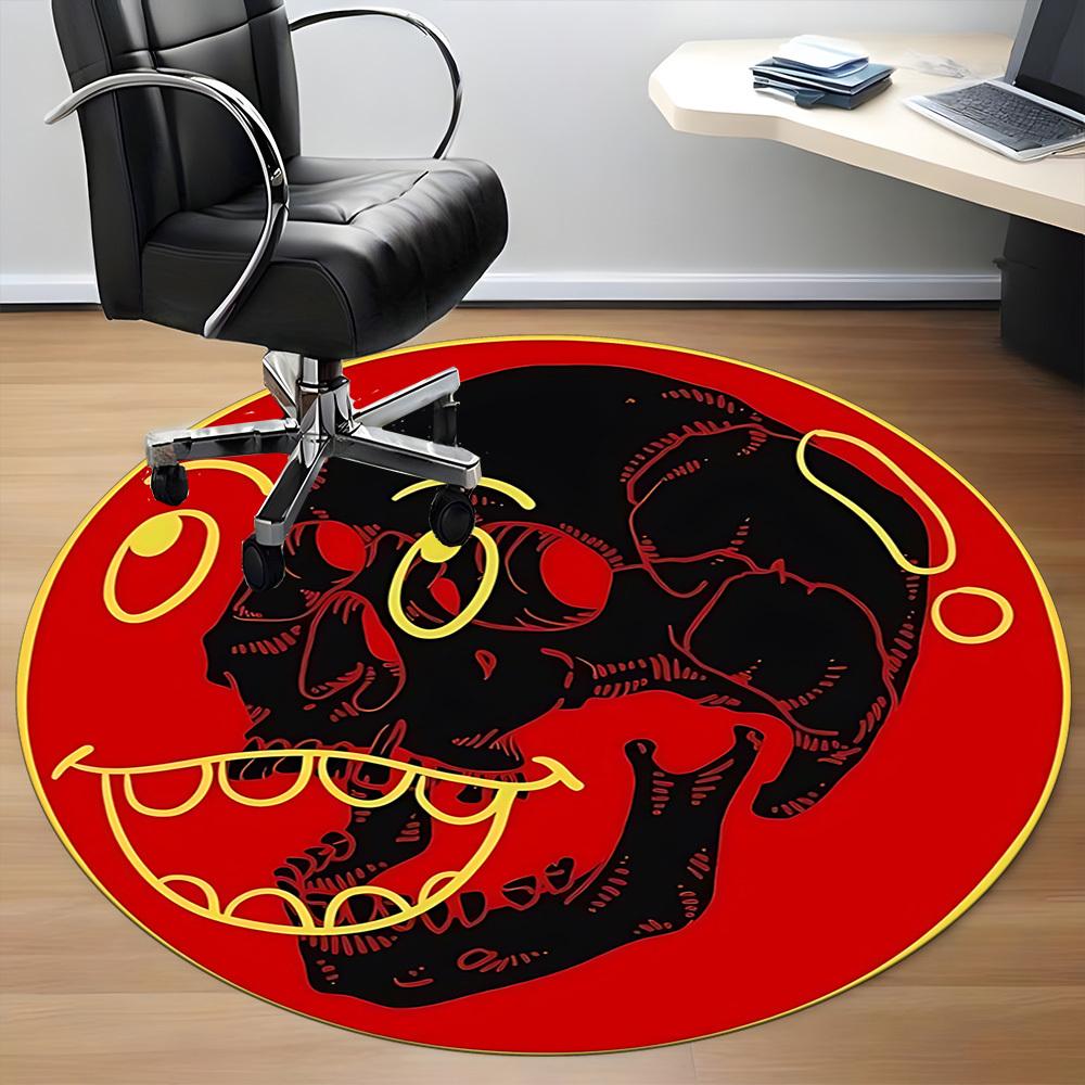 1pc Skull, Red Circle Carpet, Round Non Slip Durable Large Size Office Carpet, Suitable for Office