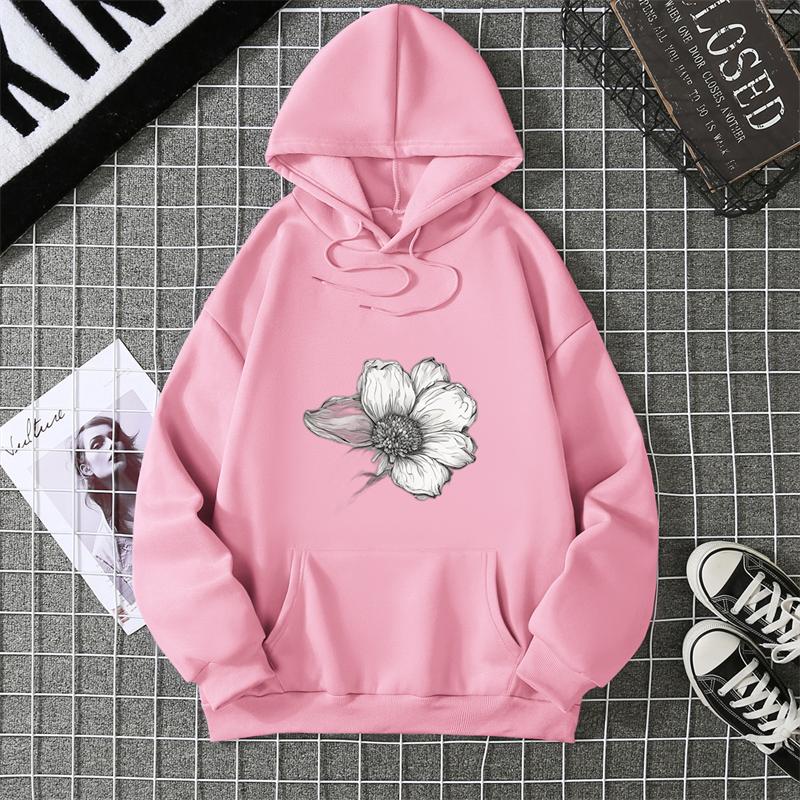 Simple Beautiful Sunflower Printed Women Hoodies Harajuku Fleece Hoody Fashion Loose Sportswear Pocket Autumn Woman Clothes