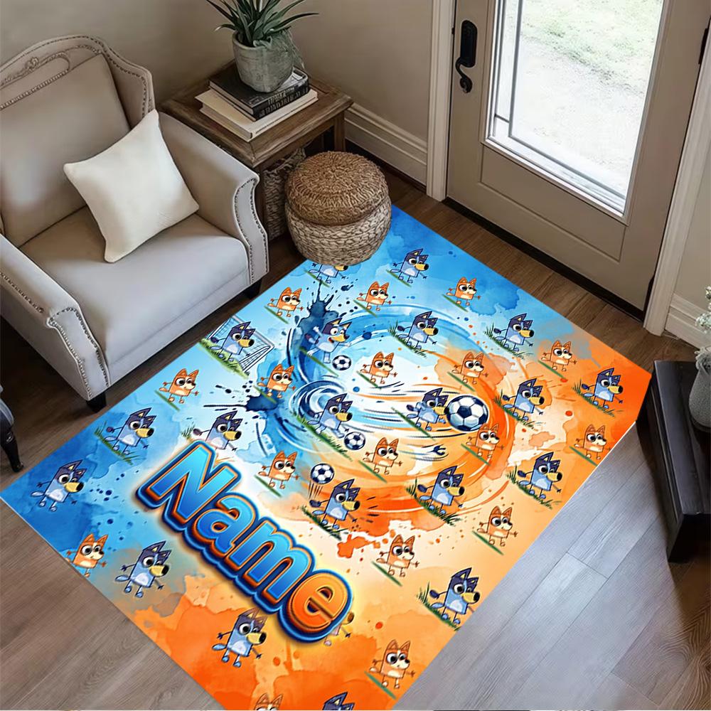 Bluey's Soccer Fun Personalized Text Carpet Perfect for Bedrooms Playrooms Living Rooms Outdoor Anti-slip Rug Office home decor