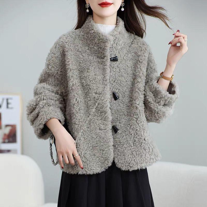 Women's Korean Style Lamb Shearling Winter Coat - Petite Lambswool Fur 2025.