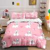 Cute White Dogs with Pink Bows Bedding Duvet Cover Set  (1*Duvet Cover 2*Pillowcases, Without Duvet Insert)