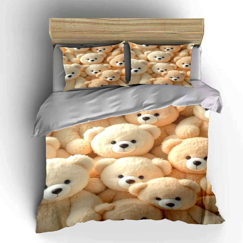 Soft Plush Teddy Bear Set Soft Skin-Friendly Bedding Set Includes 1 Duvet Cover And 2 Pillowcase Gift