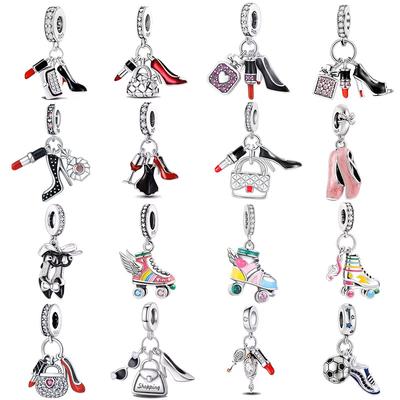 Copper Red High-Heeled Shoes Perfume Charms Fit Originalbracelet Charm Bead Necklace Diy Female Jewelry