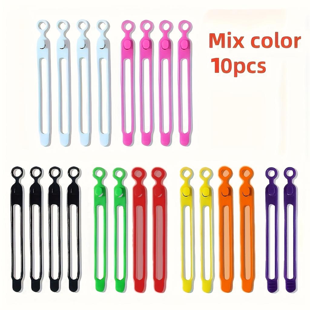 10pcs Reusable Silicone Cable Ties - Multi-Color Elastic Organizer for Headphones, Chargers, Mice & USB Cables, Travel-Friendly Storage Solution