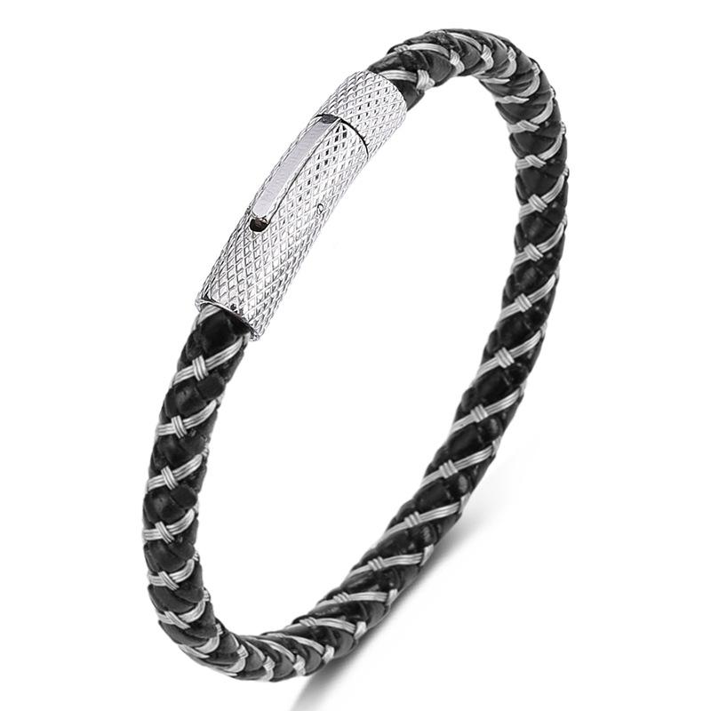 2026 Europe, America, Men's Genuine Leather Steel Wire Bracelet Buckle Bracelet