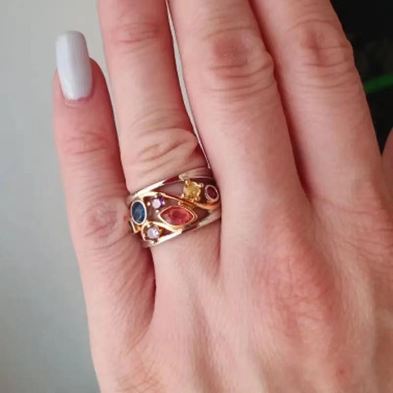Charming Colorful Crystal Stone Ring For Women Fashion Silver Color Metal Ring Chic Evening Party Finger Jewelry