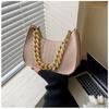 Fashion Metal Chain Handbag for Women PU Leather Crossbody Zipper Shopping Bag Versatile Leisure Tote