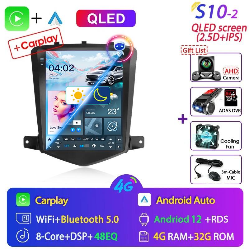 9.7" Android 12 Carplay Car Radio for Chevrolet Cruze J300 2008 - 2012 Multimedia Player 2 Din GPS Stereo DVD Head Unit