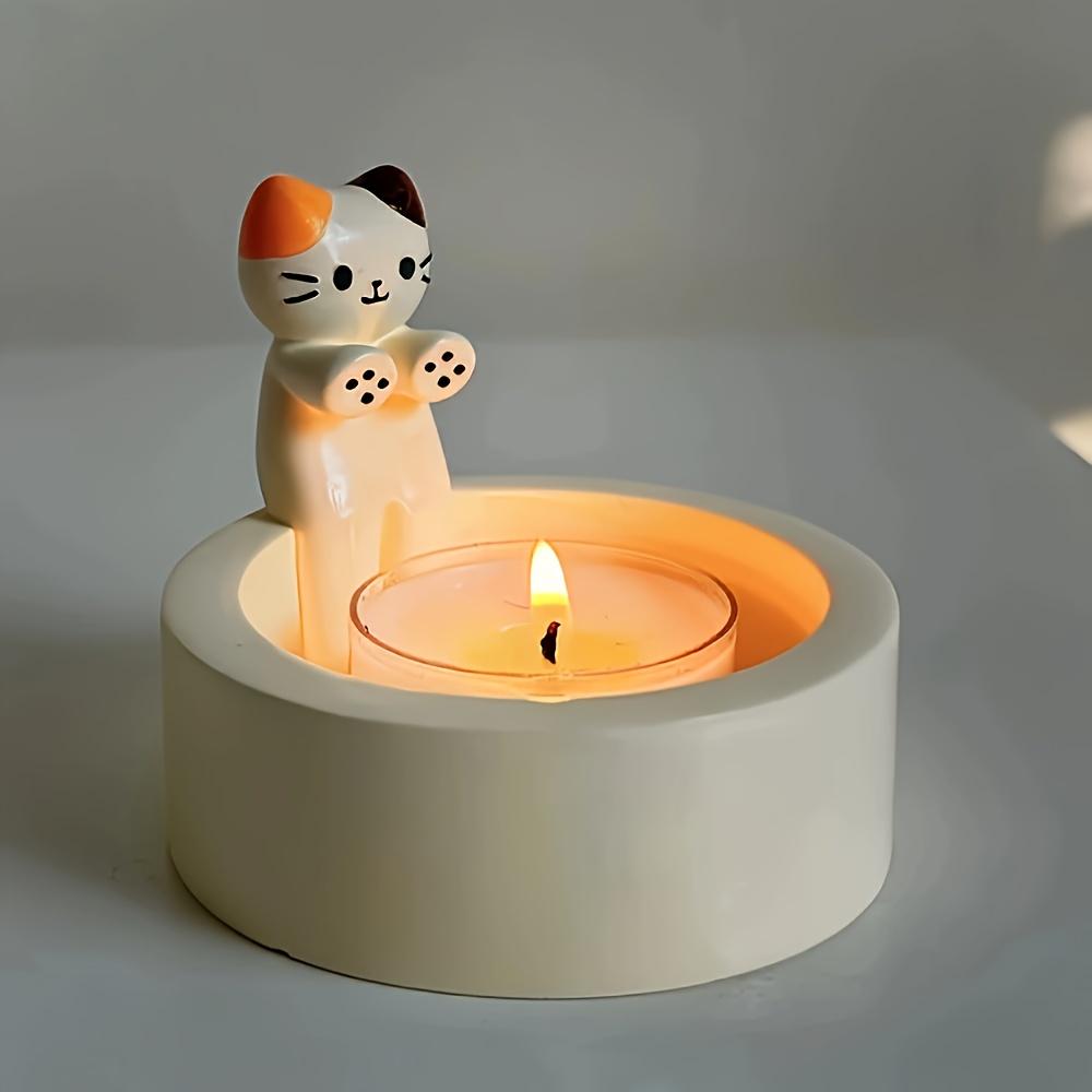 1pc WhimsyCat Ceramic Kitten Candle Holder - Encaustic Finish Tabletop Animal Theme Decor for Christmas, Halloween,Easter,Thanksgiving,Valentine'S Day