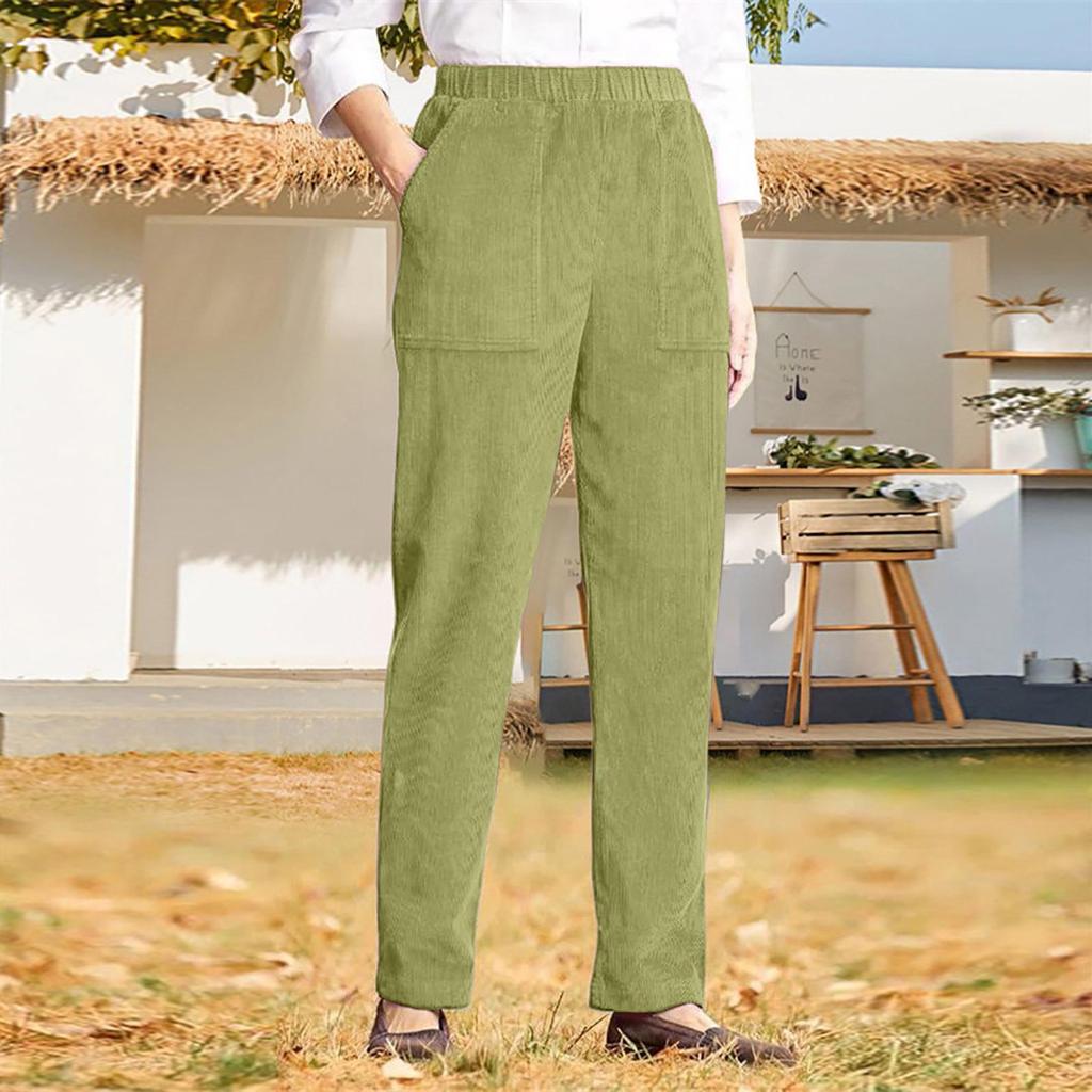 Women's Autumn/Winter Corduroy Elastic Waist Straight-Leg Pants