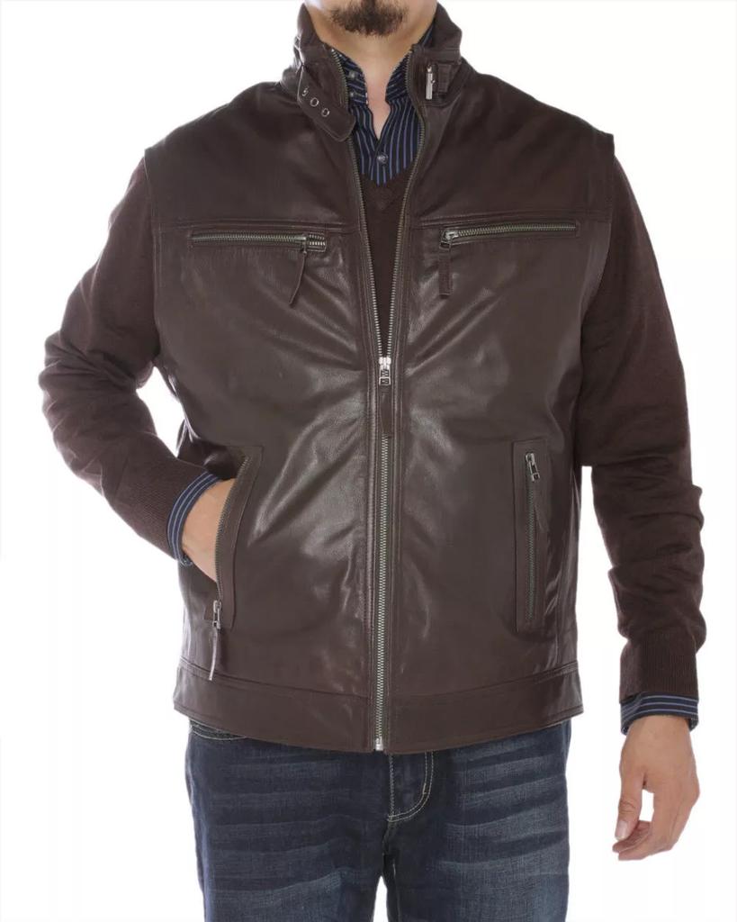 Vest Coat Waistcoat Jacket Classic Lambskin Western Brown Zipper Men Leather