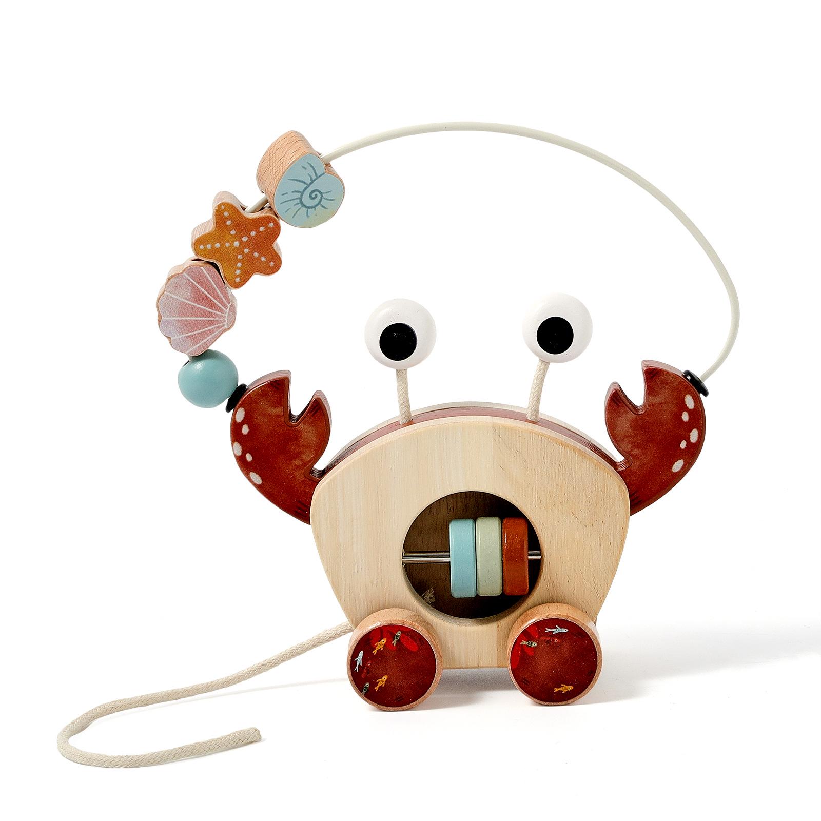 Crab Car: Wooden Bead Maze & Rattle for Baby Learning