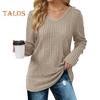 Women Tunic Sweater V-Neck Long Sleeve Solid Color Ribbed Casual Tops Slim Fit Knitted Loose Fit Fall Tops