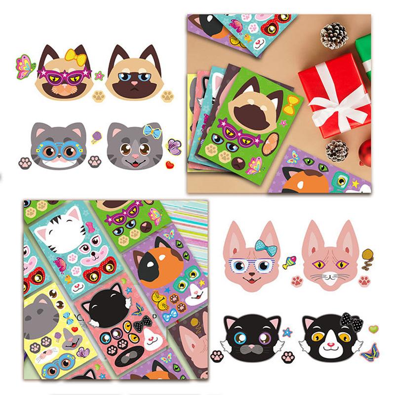 6 Sheetsset Children Creative Diy Stickers Funny Make A Cat Face Makeup Game Assemble Craft Sticker Kids Gift