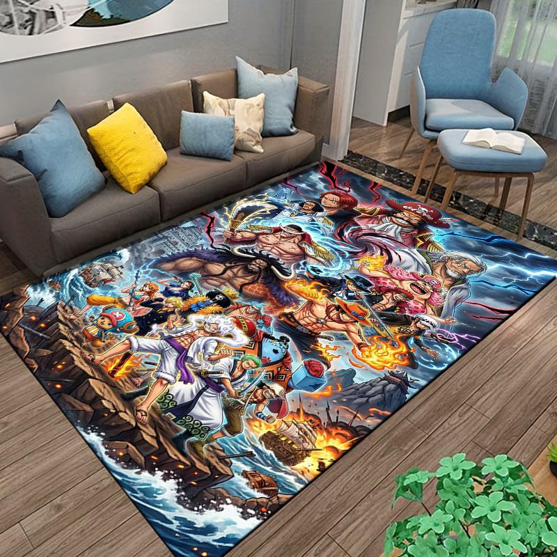 Anime Pirate Characters Carpet with Colorful Battle Scene Design Suitable for Use As an Anti-slip for Living Room Bedroom Sofas
