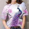 Women's Clothing Peacock Pattern T-shirt Top Printed T-shirt Short Sleeved Casual T-shirt