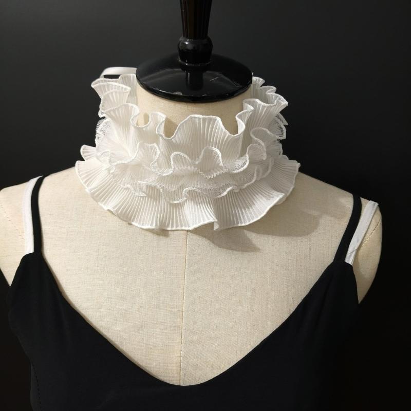 Vintage Ruffle Lace Collar Detachable Neck Ruff Collar Women Neckwear Blouse Skirt Decorative Neckwear for Theme Event