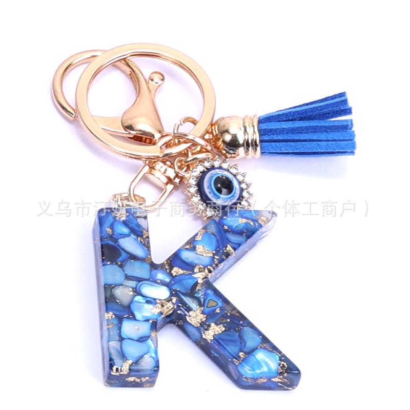 Cross-Border English Alphabet Resin Keychain with Gold Foil Demon Eye Pendant for Girls' Bags and Backpacks