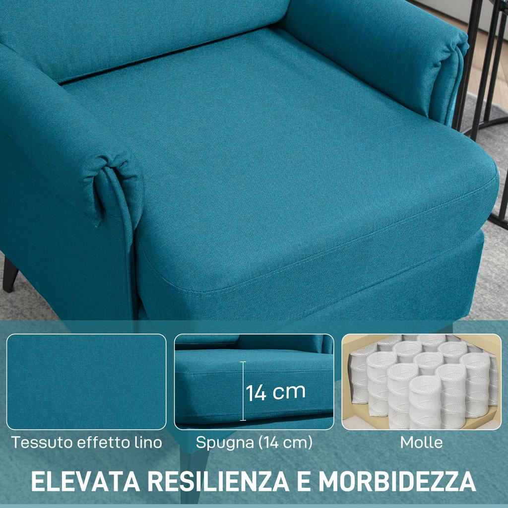 Decorative Armchair in Breathable Linen-Effect Fabric with Rolled Armrests, 70x73x83 cm, Green