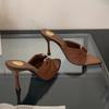 2025 Summer Fashion Slippers Women Mules Slides Sexy Hollow Out Metal Buckle Designer Sandals High Heels Female Shoes Black