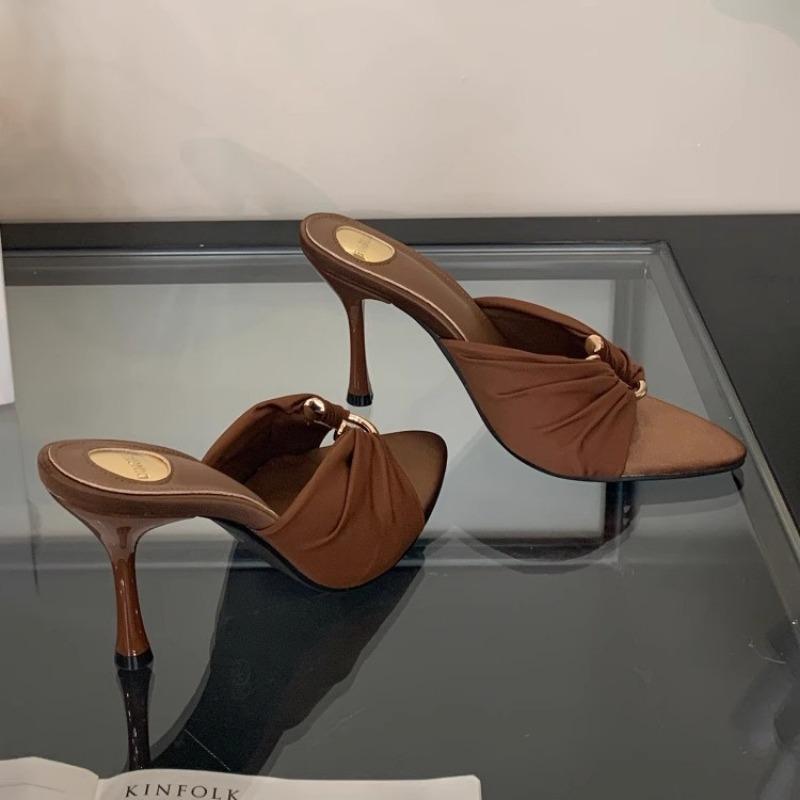 2025 Summer Fashion Slippers Women Mules Slides Sexy Hollow Out Metal Buckle Designer Sandals High Heels Female Shoes Black