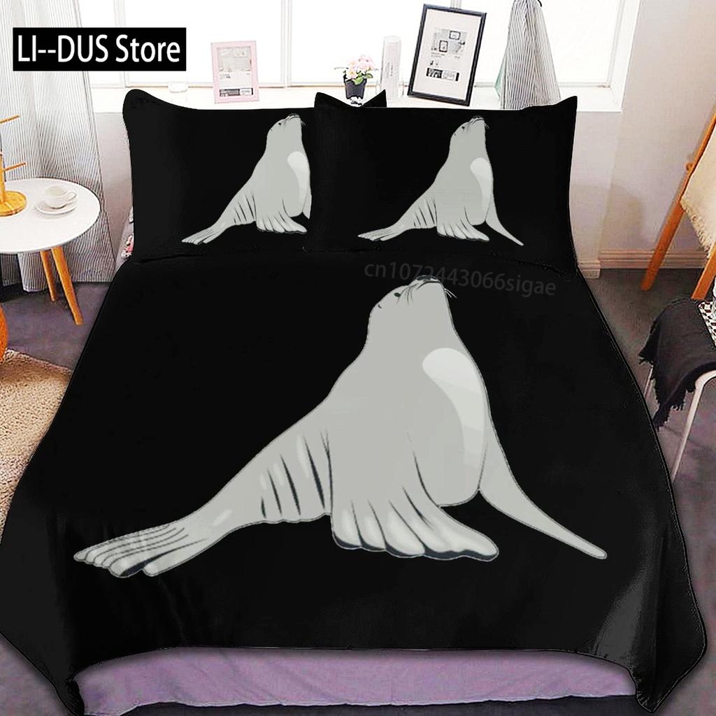 3D Sea Lion Duvet Cover King/Queen SizeCute Cartoon Sea Lion Sleeping Print Bedding Set For Kids Boysocean Animals Quilt Cover