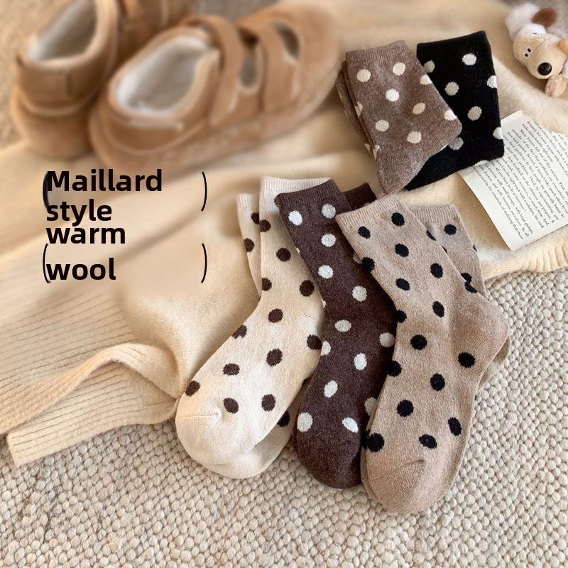 

6 Pairs of Women s Winter Fashion New Warm Wool Polka Dot Mid Tube Pile Socks 6 Pairs