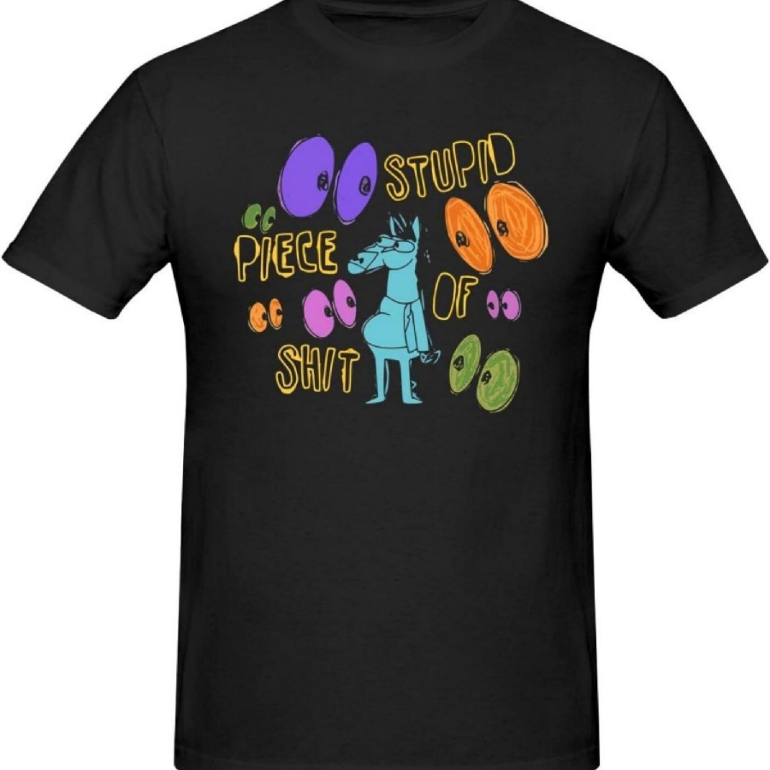 

BoJack Sitcom Horseman Animated Men s T Shirt Cotton Graphic Short Sleeve Crew Neck Tee Shirts Casual Tops Black 5X-Large S