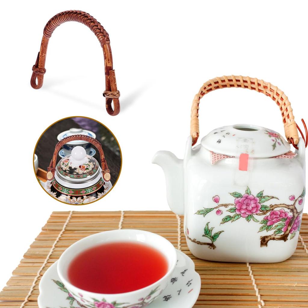 GRADENEVE Rattan U-Shaped Kettle Handle, Replacement Grip for Ceramic Teapots, Fits 13cm Teapots, Brown, Made in China