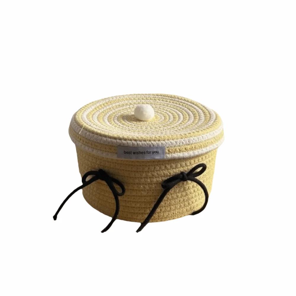 Red White Storage Basket Cotton Tead Woven Handmade Woven Basket Cartoon Design Versatile Function Organizer Basket