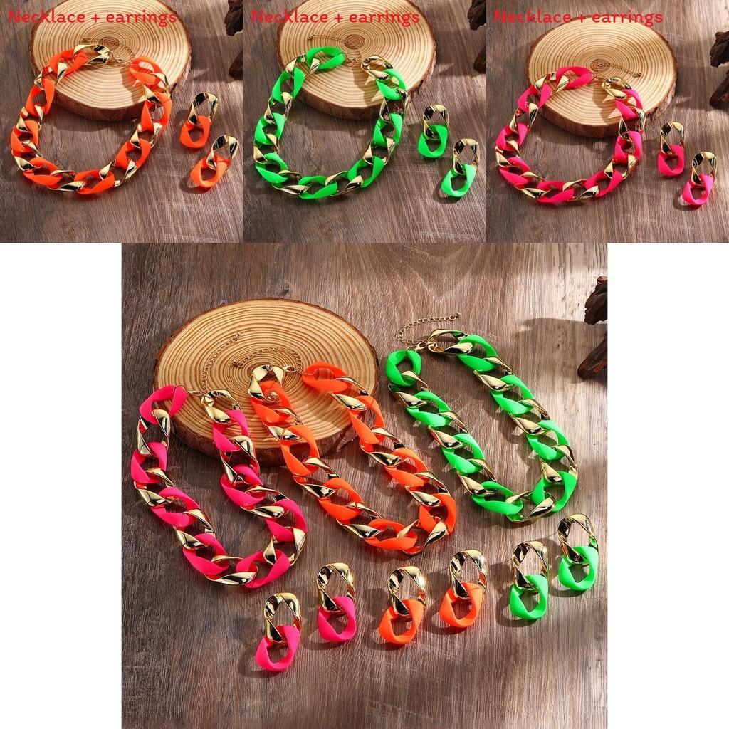 Set di Gioielli Fluorescenti alla Moda con Collana e Orecchini per Donna