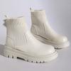 Fashion Women's Slip-On Chunky Platform Boots Knitted Patchwork Pu Leather Thick Sole Boots Woman Comfy Non Slip Chelsea Botas Mujer