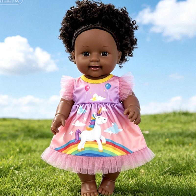 Realistic Black Doll 30cm Soft Vinyl African Girl Talking Toy with Sound Interactive Plush Gift for Kids Play