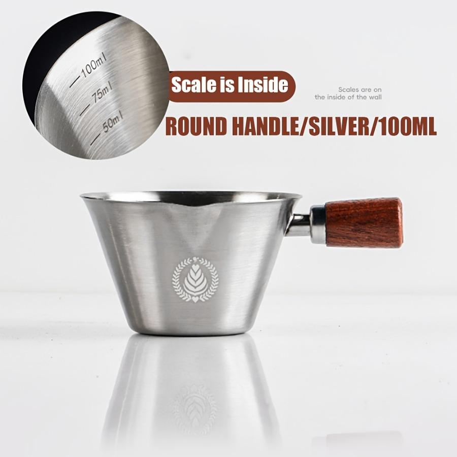 [Measuring Cup] Stainless Steel Espresso Cup | Wooden Handle & Dual Spouts