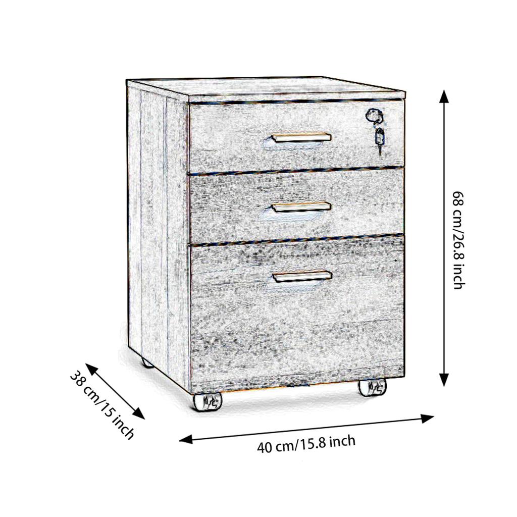 File Cabinet 3 Drawer With Lock Printer Stand Lateral Mobile Under Desk Organizer Wooden Wheels Adjustable Shelves Home Room