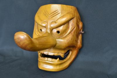 Vintage Traditional Japanese Tengu Mask for Noh / Bicchu Kagura Wall Decor
