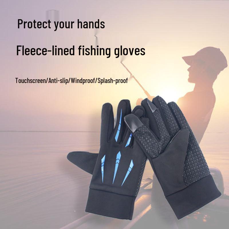 Men's Windproof Touchscreen Fishing Gloves - Warm Velvet, Non-slip, Wear-resistant for Autumn/Winter Sports