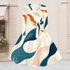 Women Plus Size V Neck Long Sleeve Abstract Printed Belted A Line Flared Midi Dress